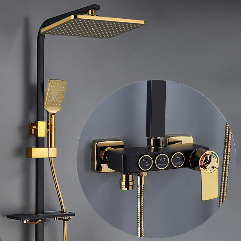 White Gold Thermostatic Shower System Quality Brass Cold