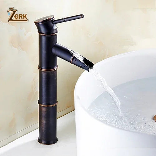 Zgrk Black Waterfall Bathroom Sink Faucet Vessel Tall