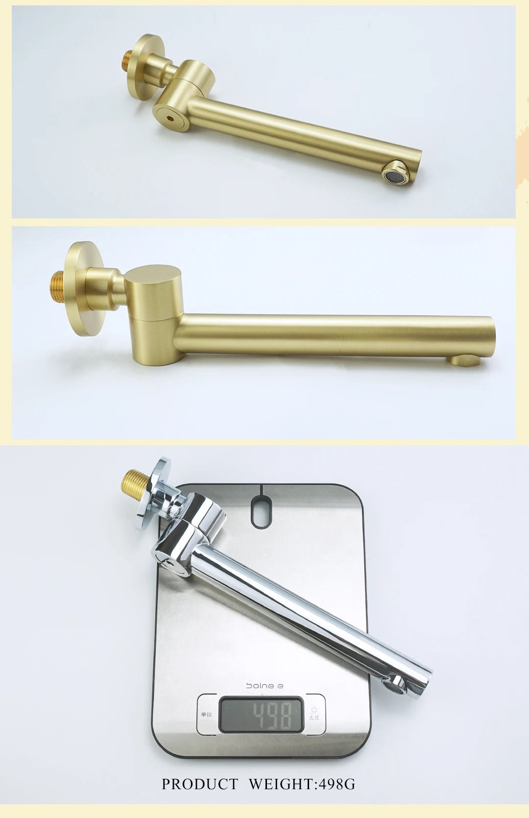 Brass Brushed Gold Mixer Faucet Wall-Mounted Round Square