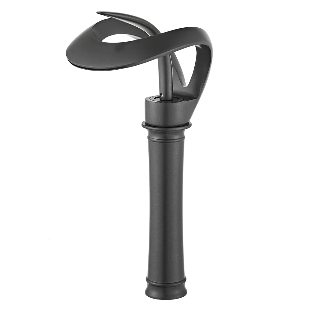 Black Bathroom Basin Taps Handle Waterfall Faucet Solid