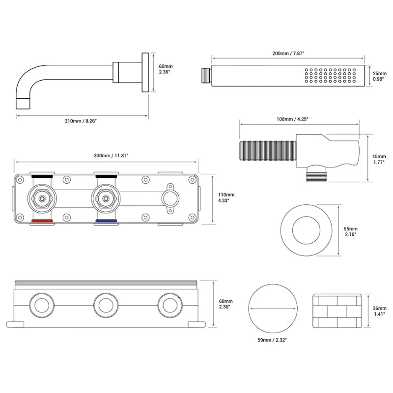 Farrete Concealed Wall-Mounted Bathtub Faucet Gun Grey All-Copper