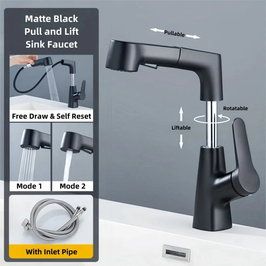 Bathroom Sink Faucet Pull Out Sprayer Handle Hole