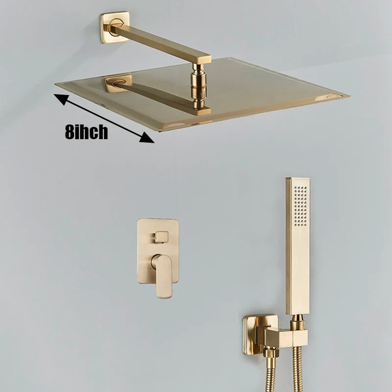 Brushed Gold Bathroom Shower Faucet Rainfall Concealed Shower