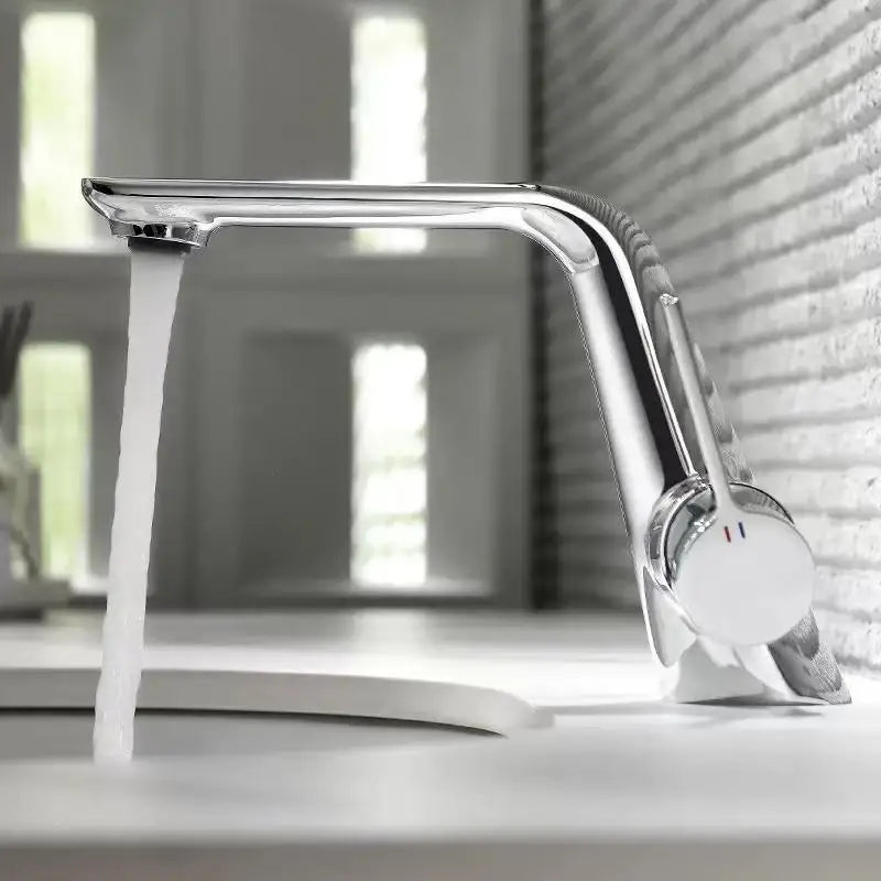 Brass Brushed Gold Gray Modern Bathroom Sink Faucet