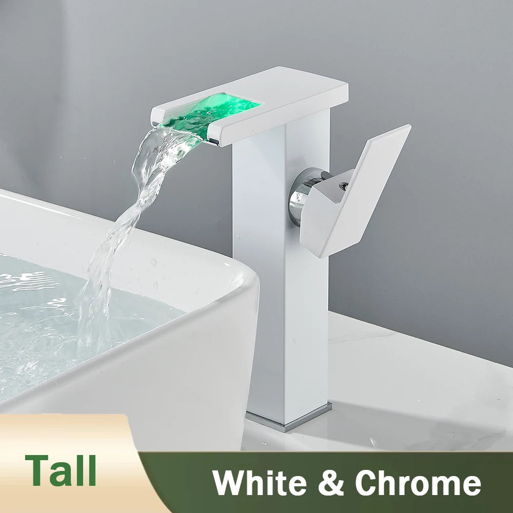 Rozin Led Bathroom Basin Faucet Black Waterfall Sink