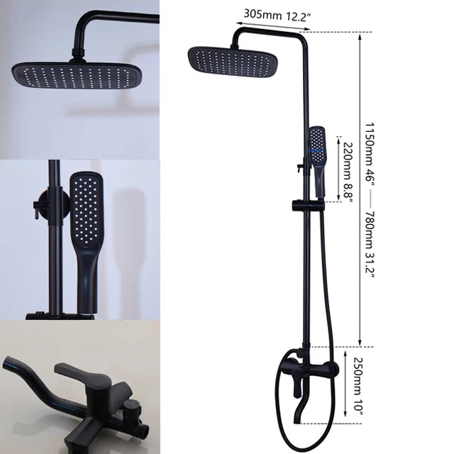 Kemaidi Matte Black Shower Wall Mounted Rainfall Shower
