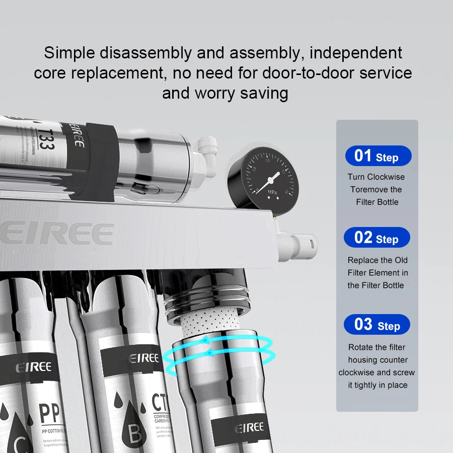 Eiree Stainless Steel 5-Stage Water Purifier Pressure Gauge
