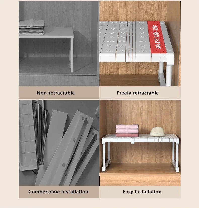 Wardrobe No-Punch Multi-Layer Retractable Adjustable Shelves