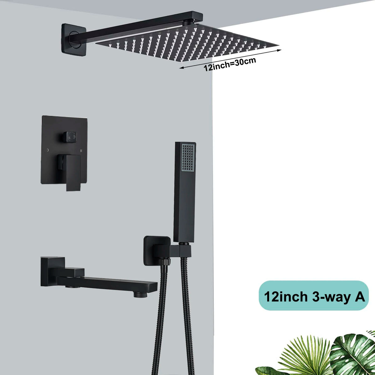 Saflihca Matte Black Shower Faucets Rainfall 8/10/12/16 Concealed