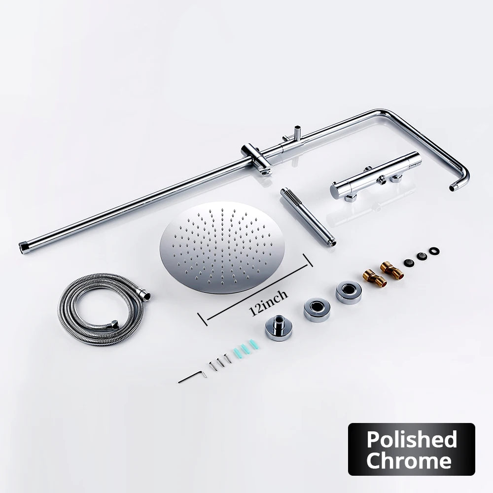 Brushed Gold Thermostatic Shower Faucets Sets Wall Mount