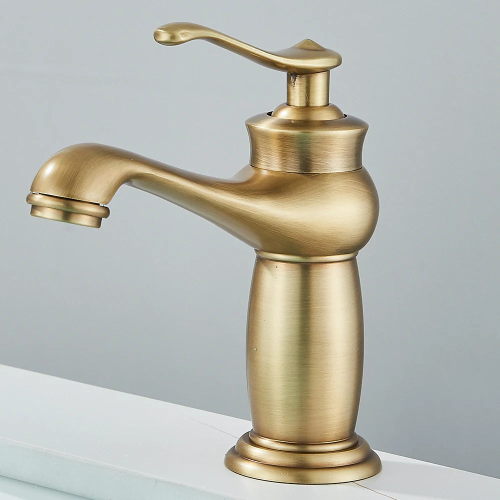 Quyanre Retro Antique Brass Basin Faucet Handle Mixer