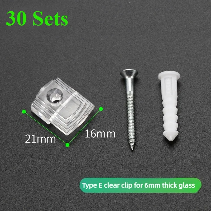 30 Sets Plastic Glass Retainer Clips Mirror Holder