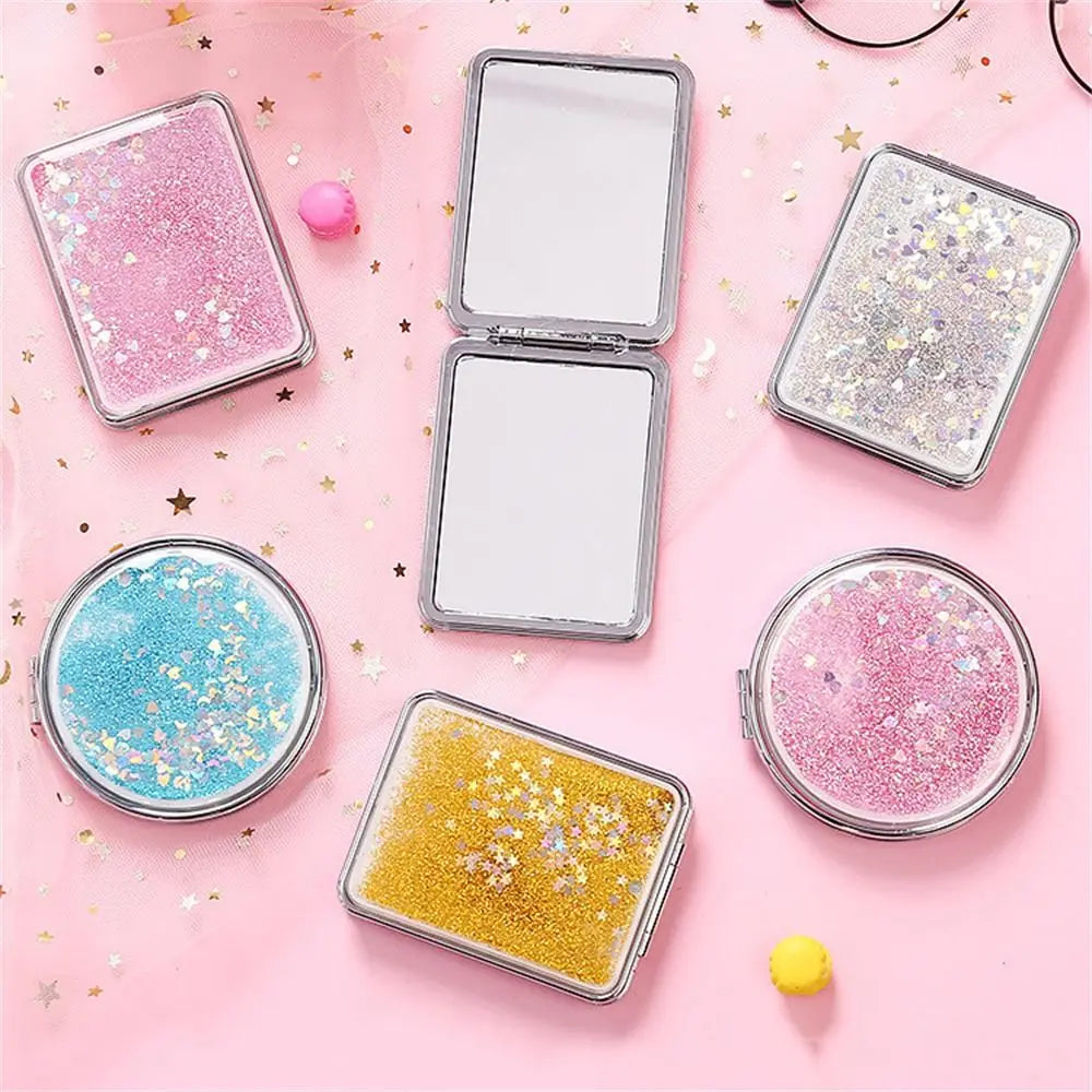 Quicksand Makeup Mirror Shiny Bling Magnifying Foldable Mirror
