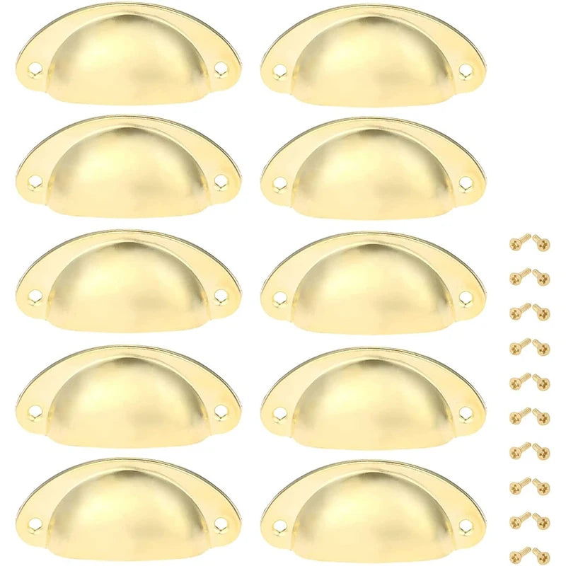 10pcs Antique-Style Yellow Bronze Drawer Shell Handles Iron