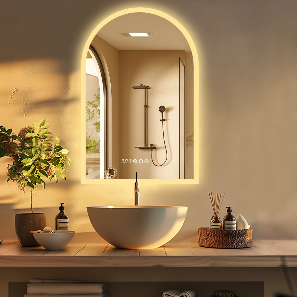 60x90cm Vertical Arch-Shape Led Bathroom Mirror Backlit Frameless