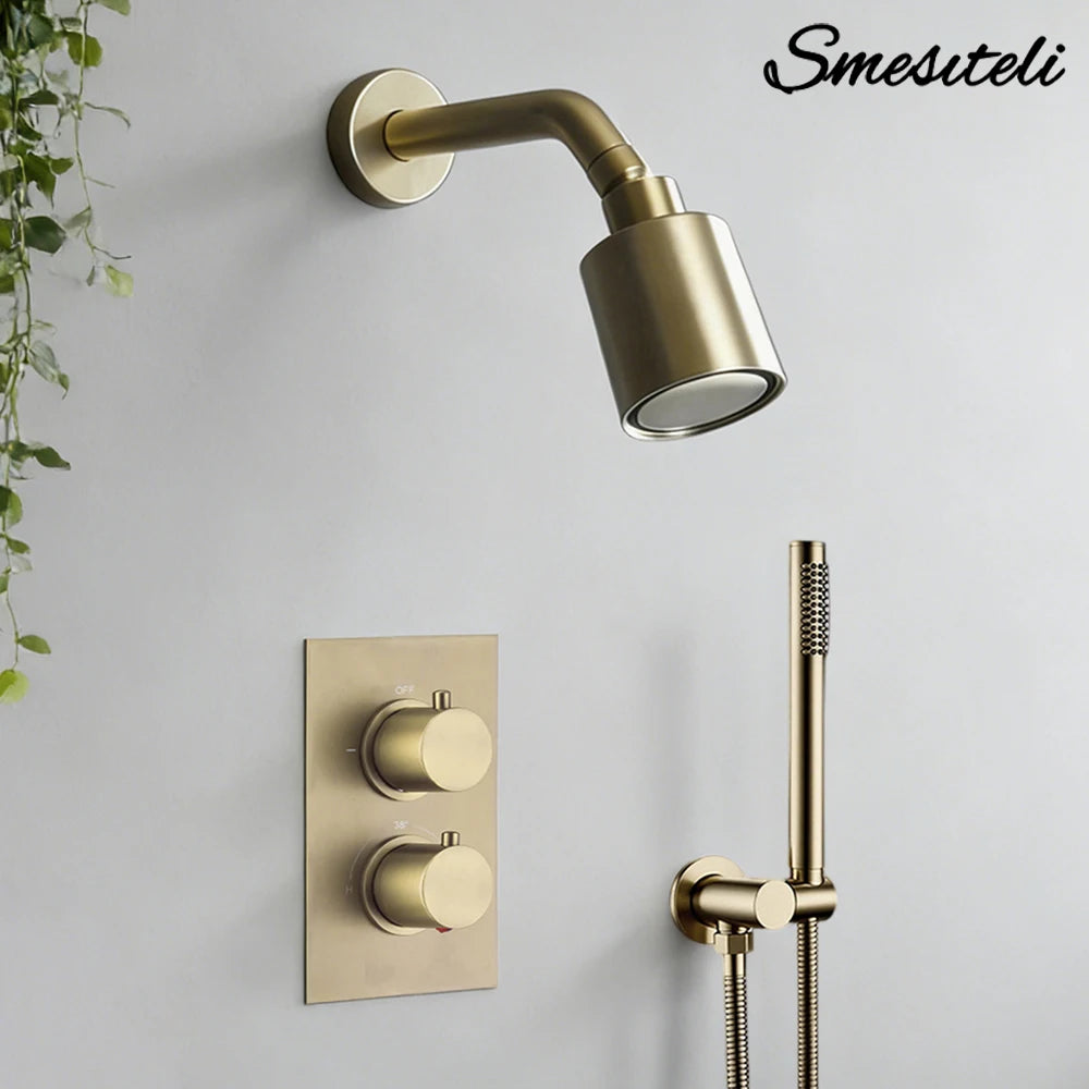 Bathroom Faucet Dial Way Brushed Gold Thermostat Shower