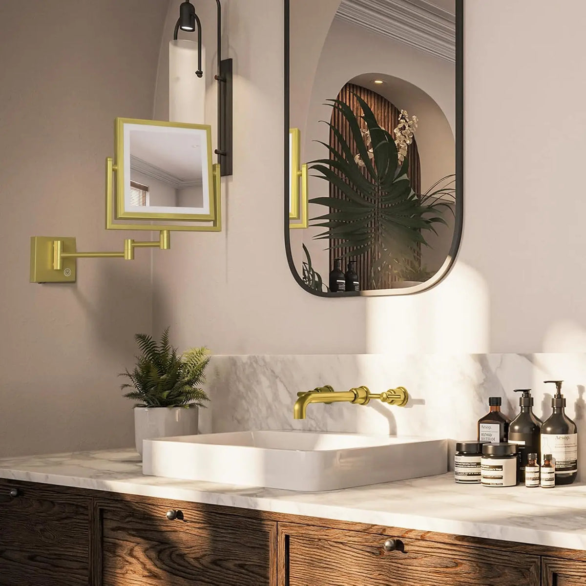 Square Touch Led Folding Bathroom Mirror 3x Magnifying