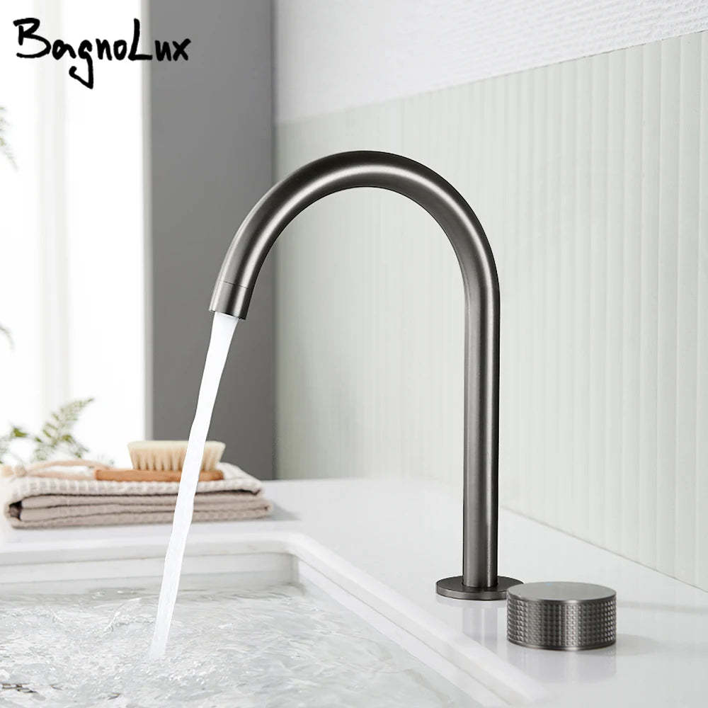 Gunmetal Basin Faucet Knurled Switch 360 Rotating Spout