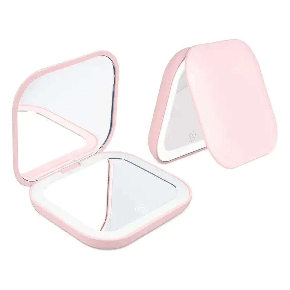 2x Magnifying Compact Vanity Makeup Mirror Lights Travel