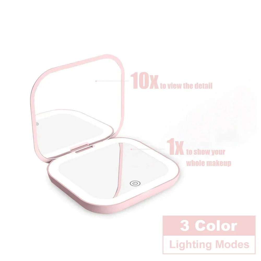 Compact Mirror Lights 1x/2x Magnification Folding Handheld Small
