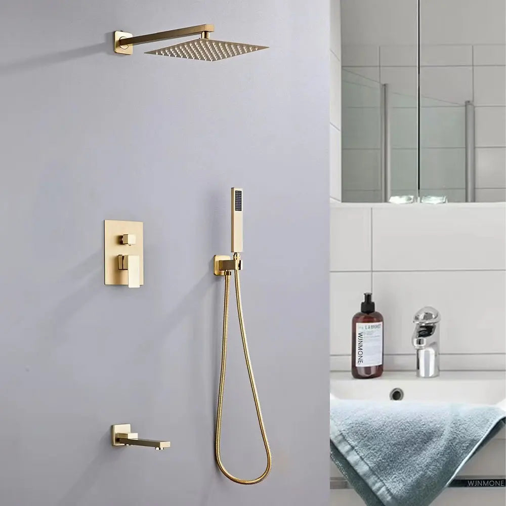 Gray Hidden Shower System Concealed Rainfall Bathroom Shower