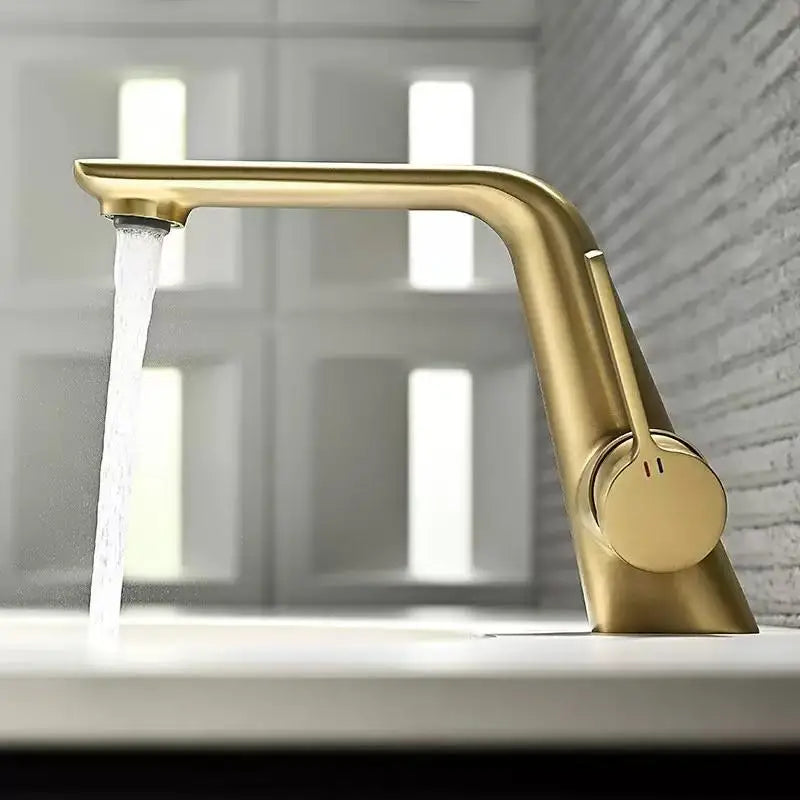 Brass Brushed Gold Gray Modern Bathroom Sink Faucet
