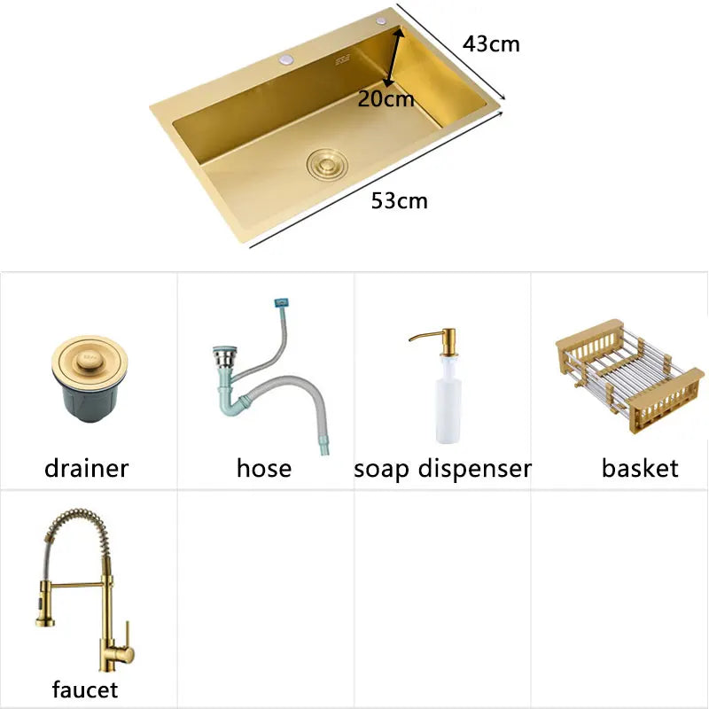 Gold Kitchens Sink Nano Handmade 304 Stainless Steel