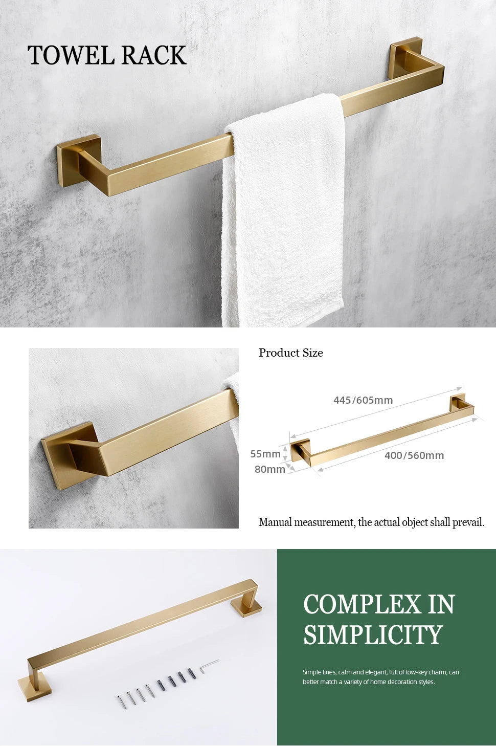 Matte Gold Towel Rack 304 Stainless Steel Towel