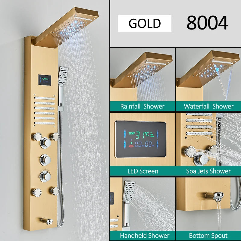 Led Shower Panel Tower System Rain Waterfall Shower