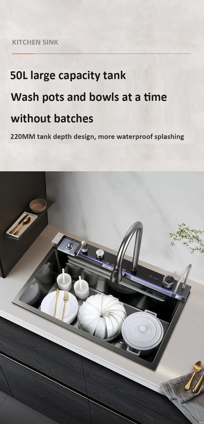 Multifonction Sink Whale Waterfall Faucet 50l Large Capacity