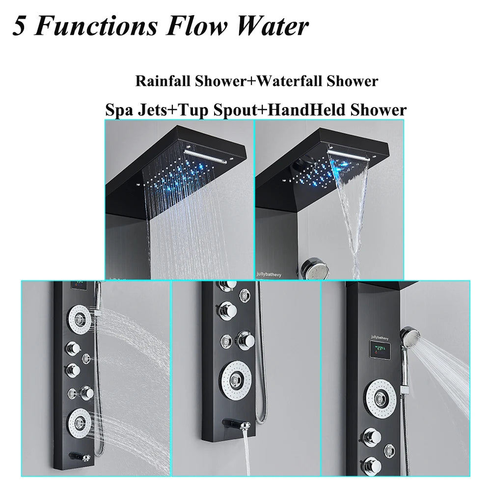 Led Shower Panel Tower System Rain Waterfall Shower
