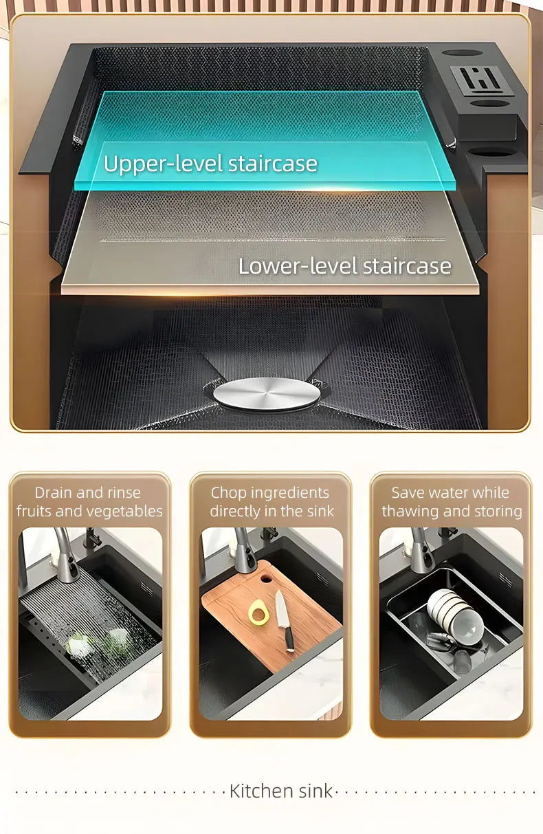 Double Waterfall Mode Large Capacity Sink Double-Track