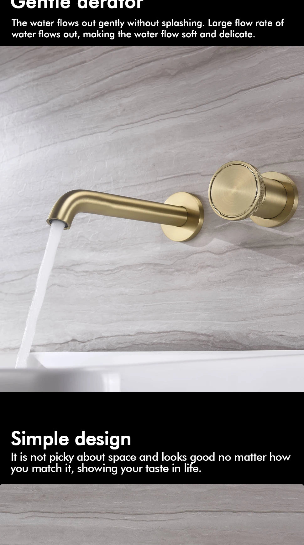 Brushed Gold Basin Faucet Recessed Control Switch Tap