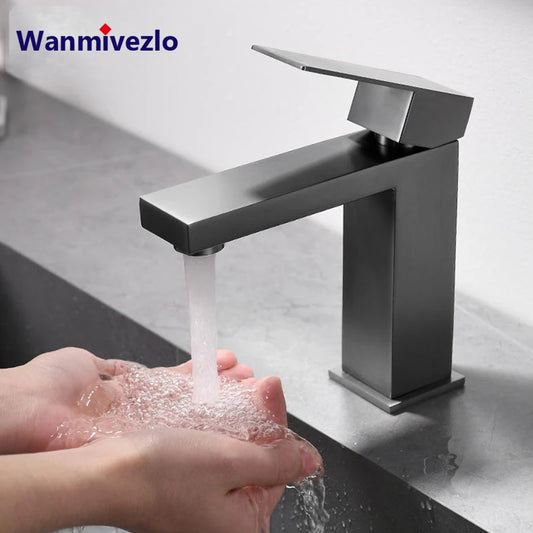Grey Bathroom Faucet Cold Water Sink Mixer Tap