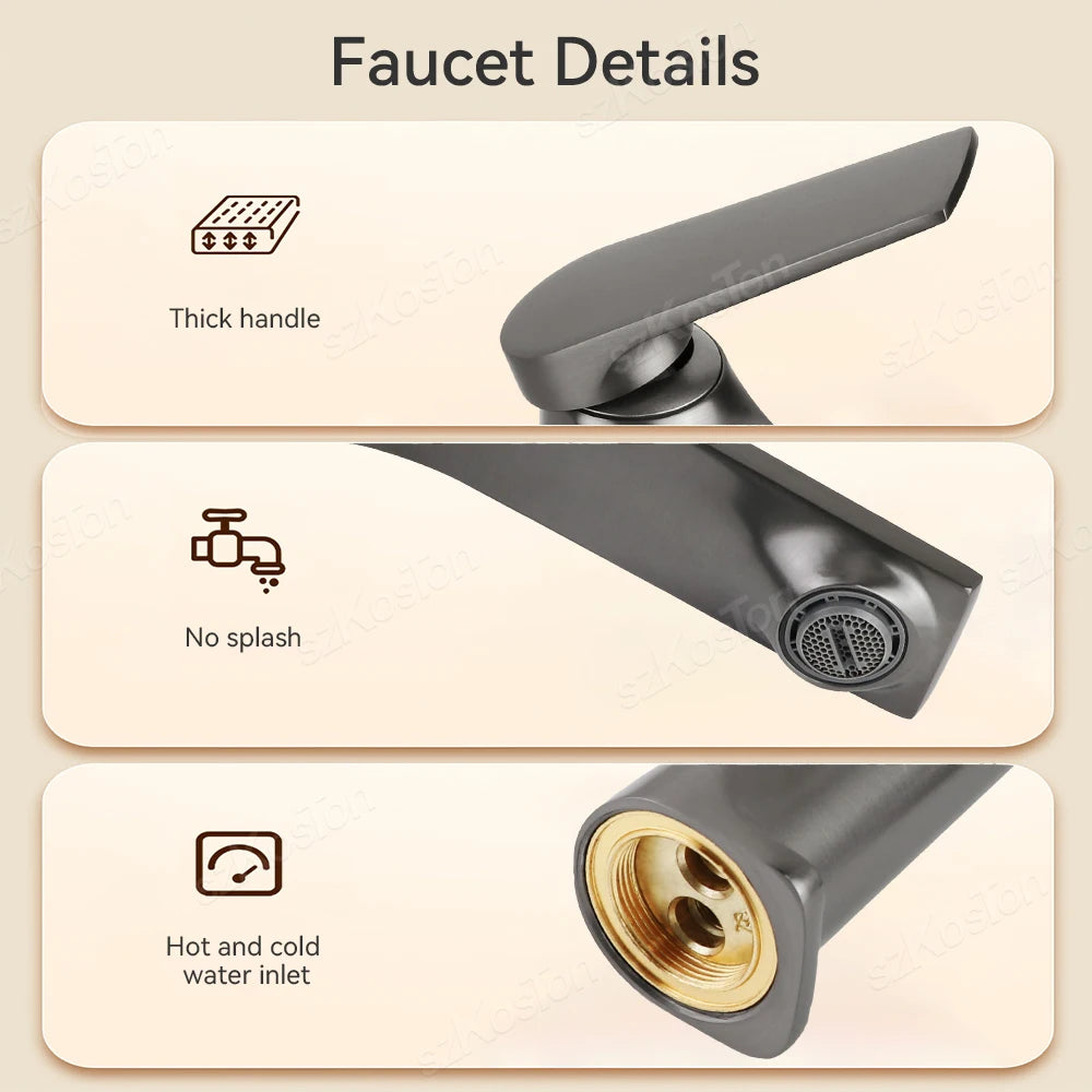Brass Core Modern Bathroom Sink Faucet Handle Deck