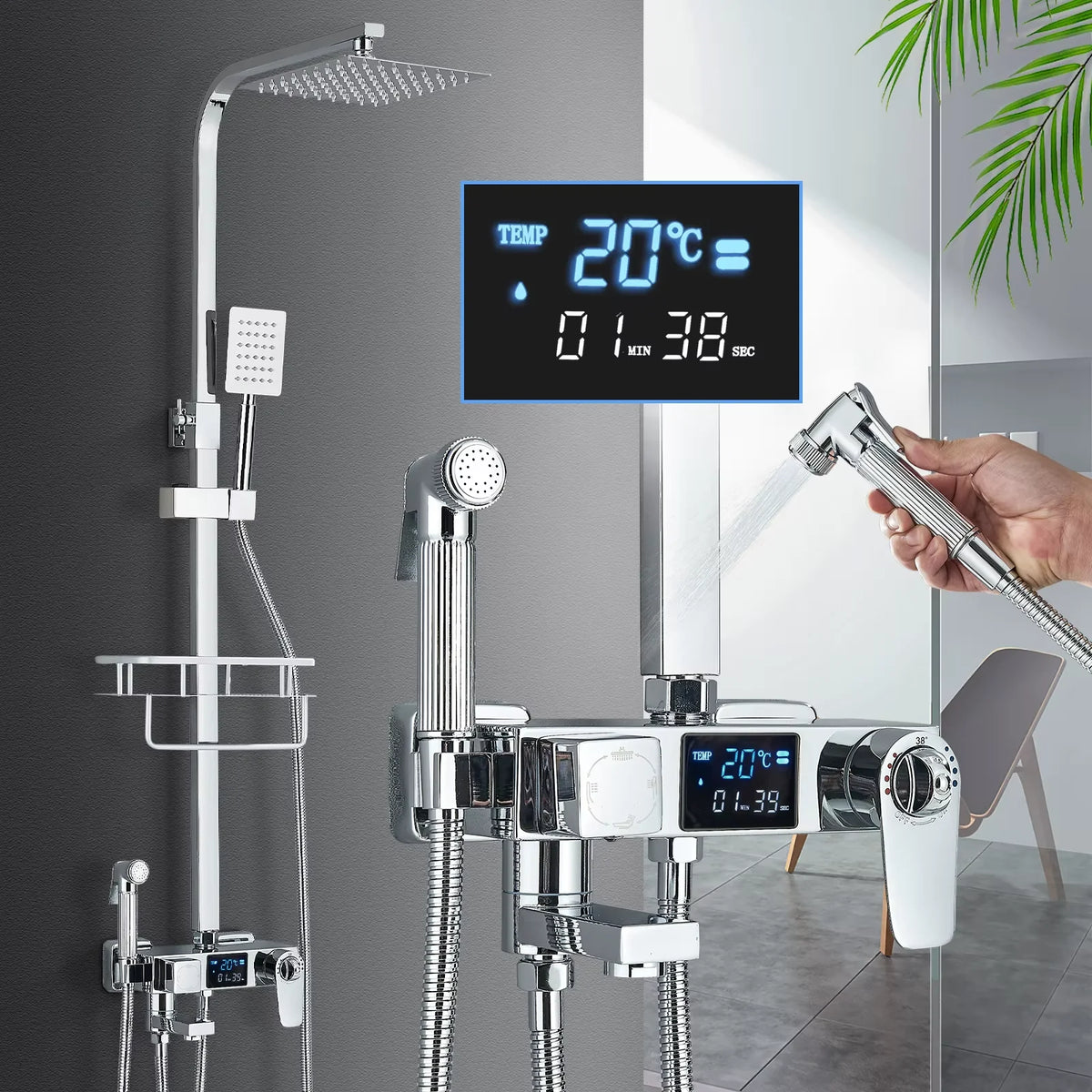 Chrome/Black Thermostat Shower Faucet Ways Bathroom Faucet