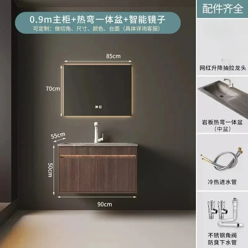 Light Luxury Bathroom Cabinets Rock Slab Integrated Washbasin