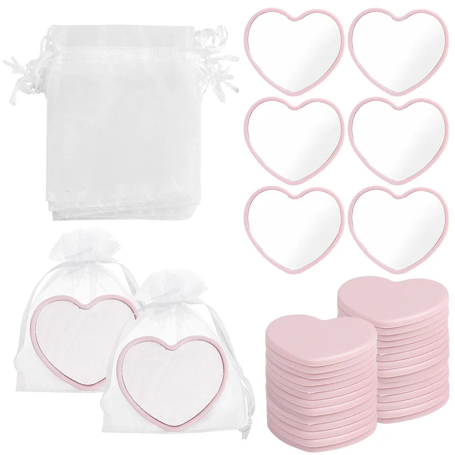 20pcs Gift - Pink Heart-Shaped Compact Vanity Mirrors