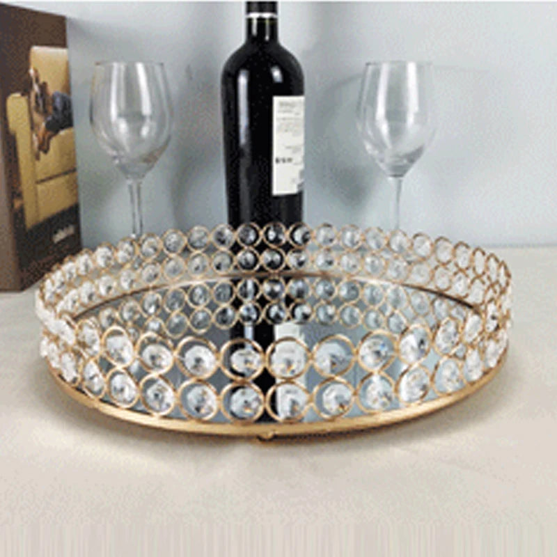 European Pearl-Edged Glass Tray Ornaments Cosmetic Mirror Storage