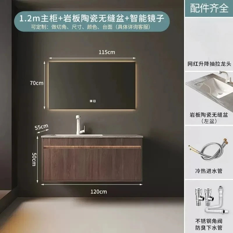 Light Luxury Bathroom Cabinets Rock Slab Integrated Washbasin