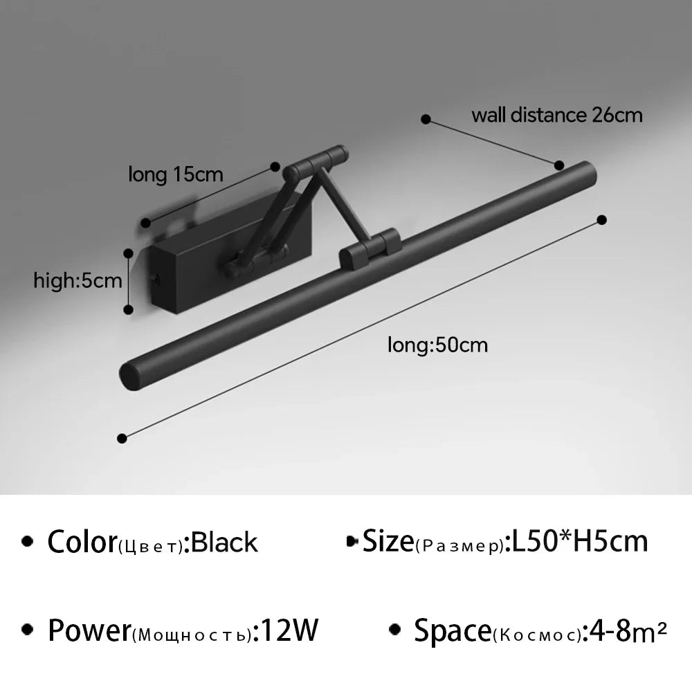 Modern Led Wall Lamp Bathroom Mirror Lamp Retractable