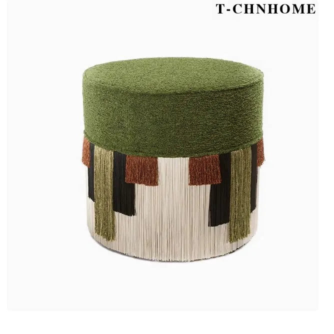 Designer Vintage Tassel Accent Stool Mid-Century Velvet Vanity