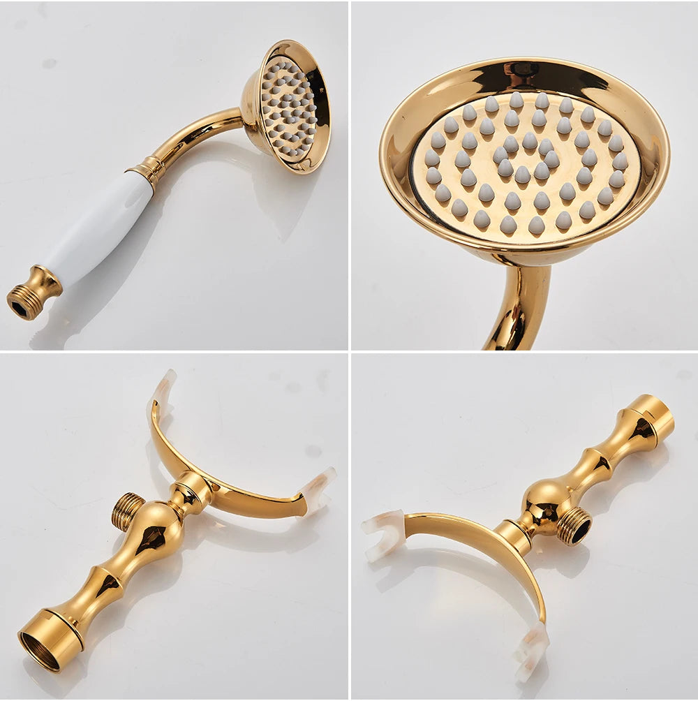 Antique Brass Floor Mounted Bathtub Shower Faucet Dual