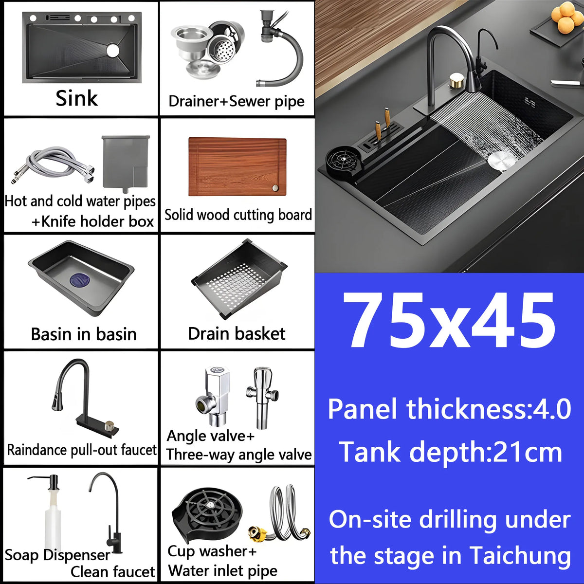 Embossed Honeycomb Flying Rain Waterfall Sink Handmade 304