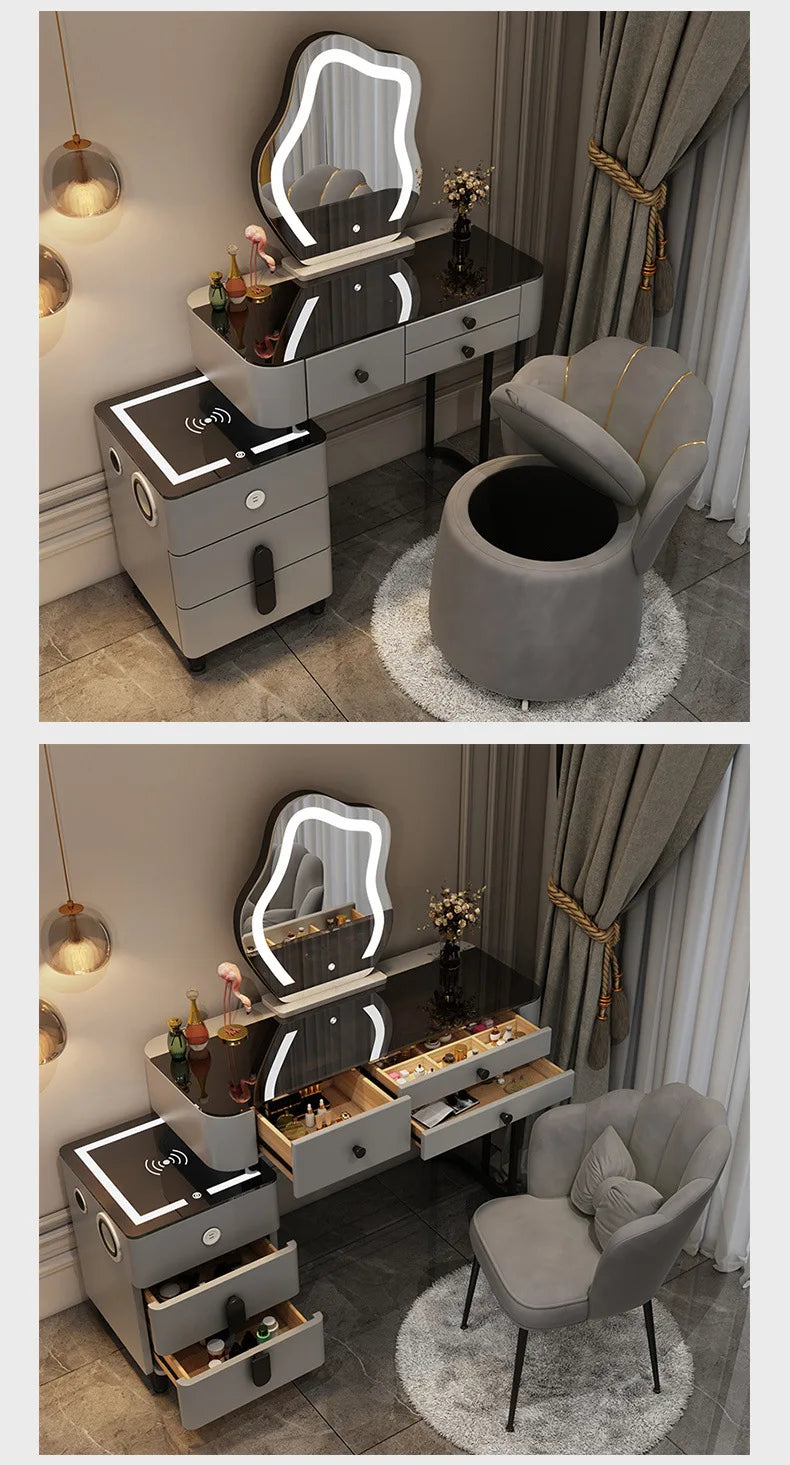 Nordic Glass Luxury Dressing Table Smart Wireless Charging
