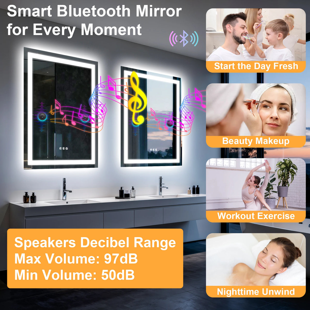 Led Bathroom Mirror Tempered Glass Mirror Bluetooth Colors