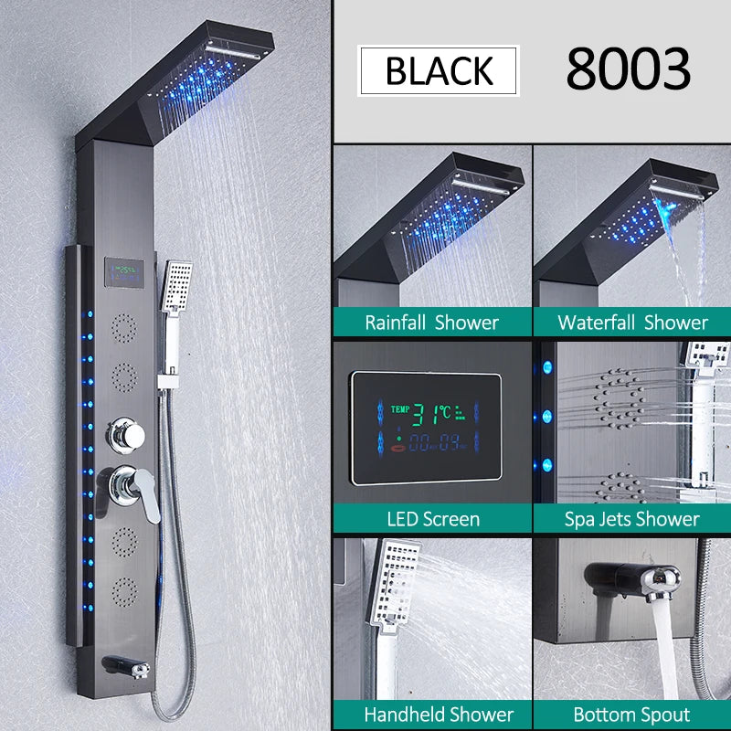 Led Shower Panel Tower System Rain Waterfall Shower