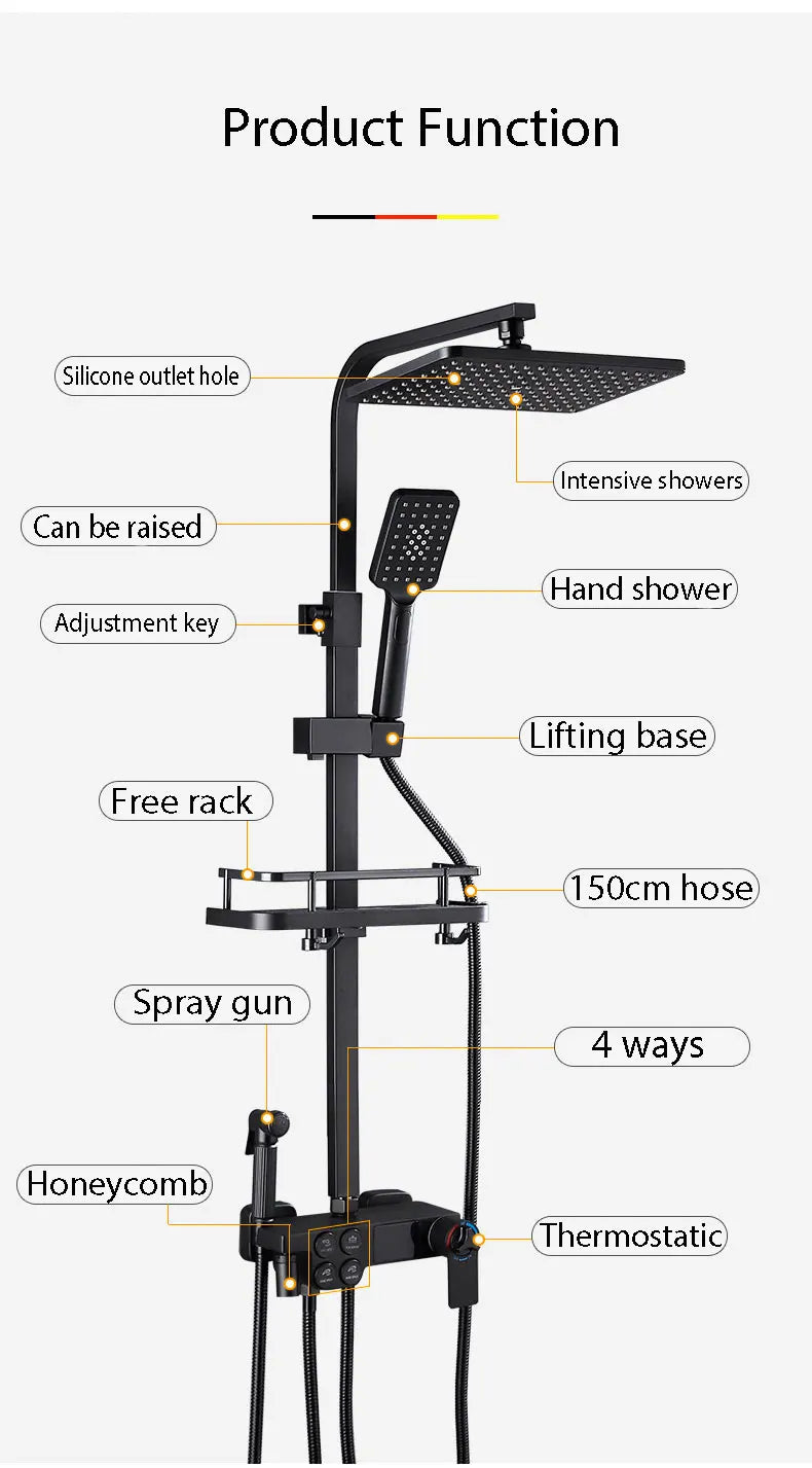 Ulgksd Thermostatic Shower Faucet Full Bathroom Rainfall Mixer