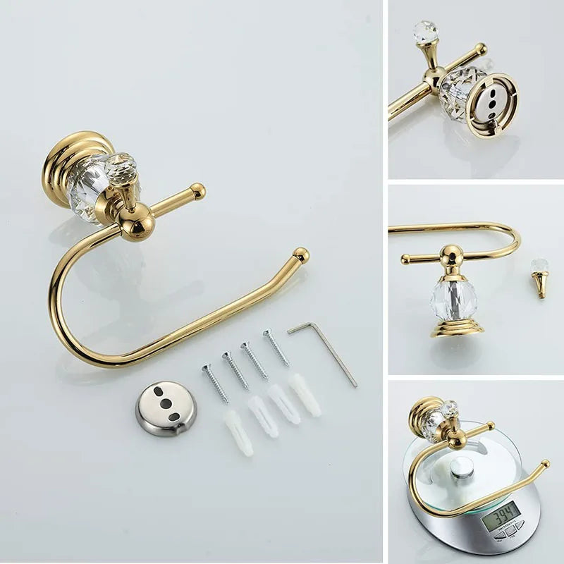 Pieces Gold Bathroom Sets Brass&Crystal Retractable Towel Bar