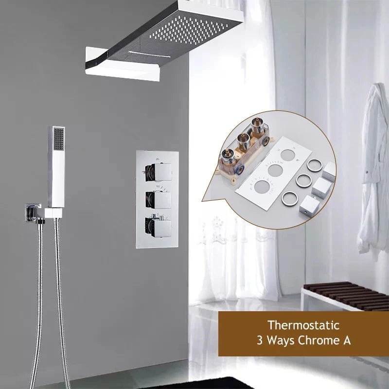 Thermostatic Shower Syste Waterfall Shower Faucet Concealed